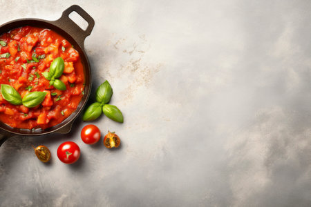 Vibrant bowl of rich tomato sauce, capturing the essence of Italian cuisine.の素材
