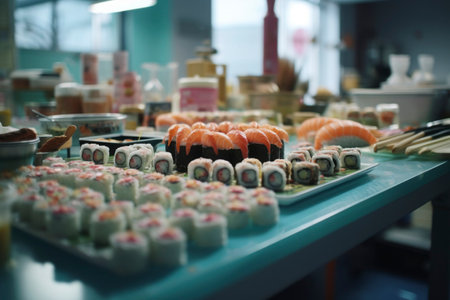 Exquisite sushi selection showcasing freshness and culinary artistry on a plate.の素材