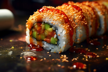 Exquisite sushi selection showcasing freshness and culinary artistry on a plate.の素材