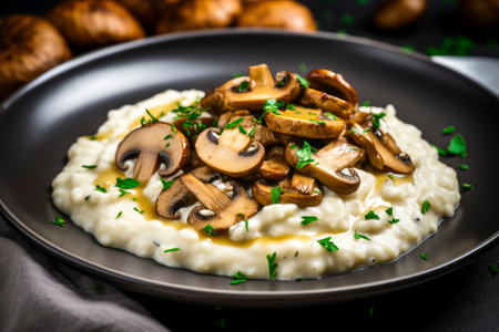 Delicious risotto dish with perfectly cooked mushrooms, highlighting authentic Italian cuisineの素材