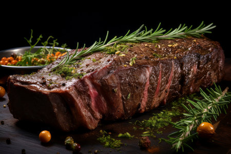 Savory roasted beef elegantly presented, capturing the essence of gourmet dining.の素材