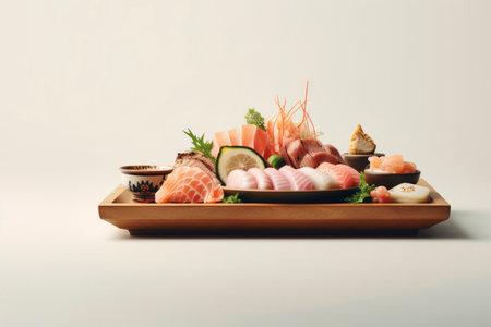 Exquisite sushi selection showcasing freshness and culinary artistry on a plate.の素材