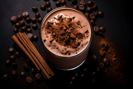 Rich and creamy hot chocolate, topped with a tempting swirl, served in an elegant cup.の素材