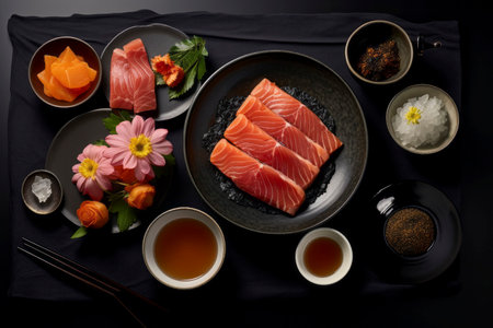 Exquisite sushi selection showcasing freshness and culinary artistry on a plate.の素材