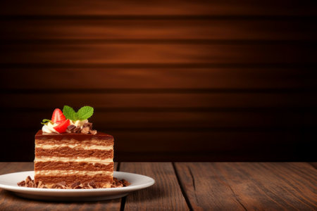 A luscious and tempting sweet cake, beautifully presented in a tantalizing food composition.の素材