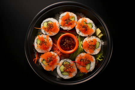 Exquisite sushi selection showcasing freshness and culinary artistry on a plate.の素材