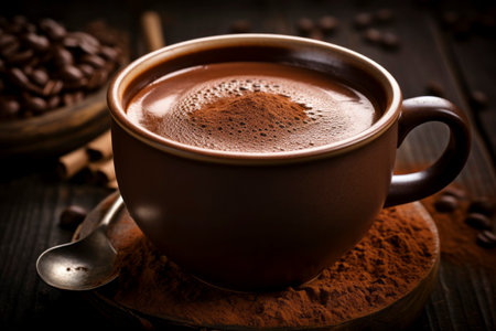 Rich and creamy hot chocolate, topped with a tempting swirl, served in an elegant cup.の素材
