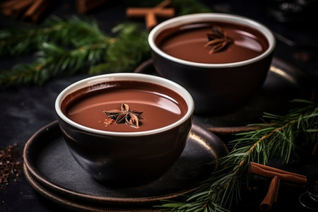Rich and creamy hot chocolate, topped with a tempting swirl, served in an elegant cup.の素材