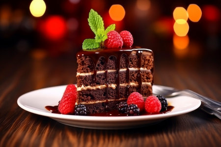 A luscious and tempting sweet cake, beautifully presented in a tantalizing food composition.の素材