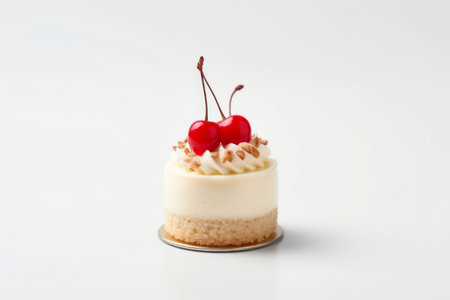 A delightfully sweet cake, masterfully showcased in a striking food composition on a white background.の素材