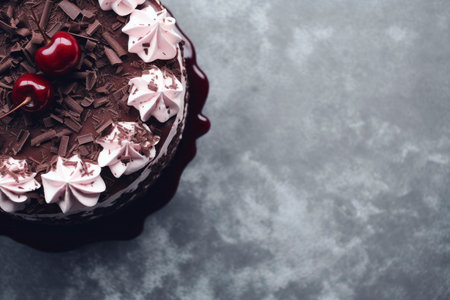 A luscious and tempting sweet cake, beautifully presented in a tantalizing food composition.の素材