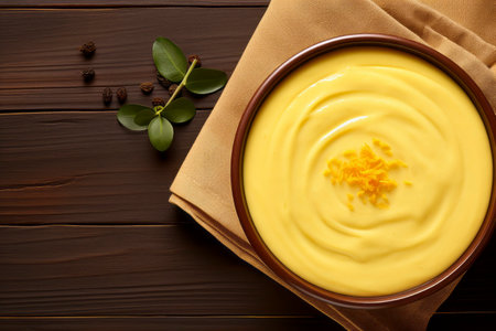 Luscious vanilla pudding composition, capturing the essence of rich creaminess and flavour.の素材