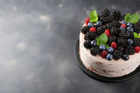 A luscious and tempting sweet cake, beautifully presented in a tantalizing food composition.の素材