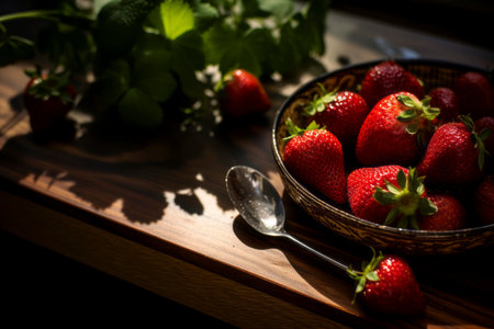 Vibrant fresh strawberries strawberries beautifully arranged in a delightful food composition.の素材