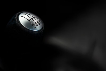 Close-up of a manual car gear shift knob, with ample space for text and designs.の写真素材