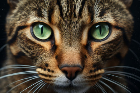 Captivating close-up capturing the depth and emotion in a cat's eyes and facial features.の素材
