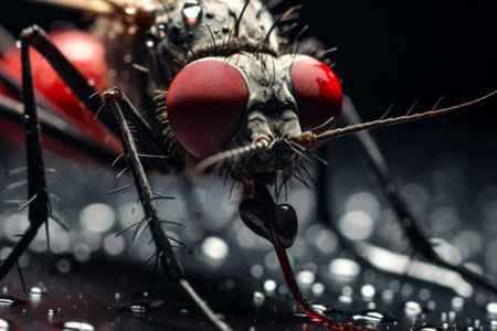 Intricate details of a mosquito captured in extreme close-up, revealing its delicate features.の素材