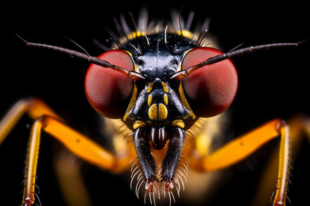 Intricate details of a mosquito captured in extreme close-up, revealing its delicate features.の素材