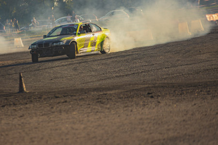 Villamarzana, 10 September 2023: Intense car race capturing the thrill of drifting on a challenging circuit.のeditorial素材