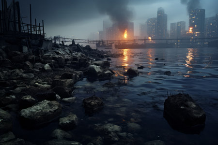 A powerful image portraying the severe impact of global pollution on the sea, highlighting an environmental crisis.の素材