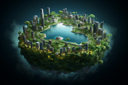 Artistic representation of a planet embodying the concept of eco-friendly and sustainable living.の素材