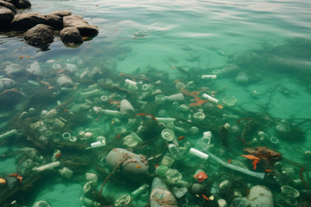 A powerful image portraying the severe impact of global pollution on the sea, highlighting an environmental crisis.の素材