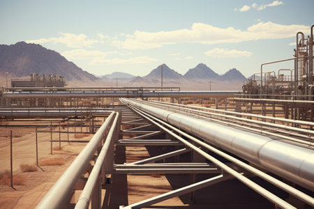 Photo of industrial pipelines for gas and methane, symbolizing the rising prices of gas and energy.の素材