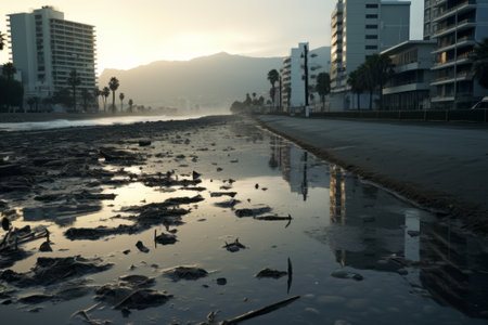 A powerful image portraying the severe impact of global pollution on the sea, highlighting an environmental crisis.の素材