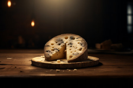 Close-up photo showscasing the intricate details of a beautifully arranged cheese food composition.の素材