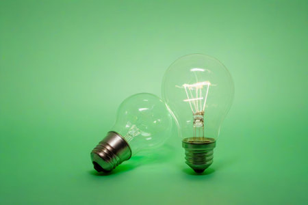 A bright bulb on a neutral background symbolizes a moment of inspiration and idea generation.の素材