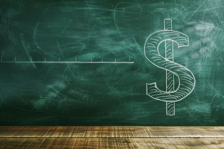 Chalkboard with drawn equation leading to dollar sign, symbolizing formula for financial success.の素材