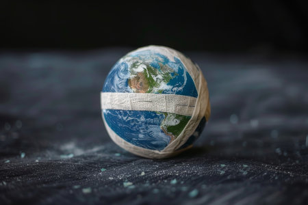 A conceptual image showing the Earth with a bandage, symbolizing the healing process from environmental damage.の素材