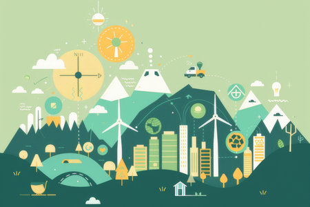 Infographic depicts carbon footprint of various activities, urging emission reduction for a healthier planet.の素材