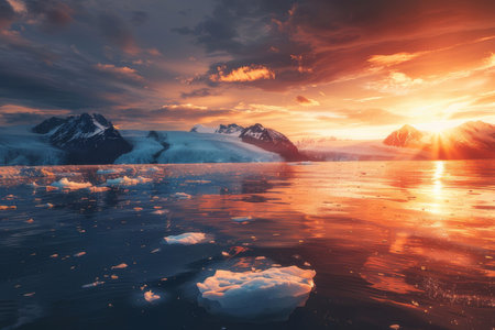 A powerful depiction of climate change effects, from melting ice to extreme weather.の素材