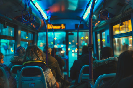 Public bus filled with commuters, underlining vital role of public transport in daily life.の素材