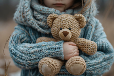 A poignant portrayal of a young person seeking comfort and solace, clutching a teddy bear or childhood toy amidst emotional turmoil.の素材