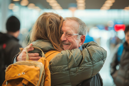 A joyful reunion at an airport, captuの素材