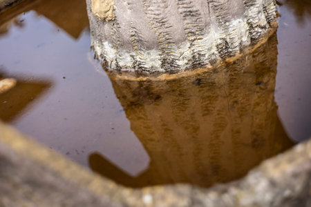 Intricate details of a reflection dancing on a fountain's water surface.