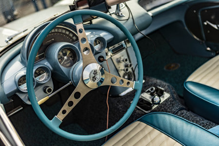 Vicenza, Italy 19 March 2024: Inside a first series 1950s Chevrolet Corvette, capturing the timeless interior elegance.のeditorial素材