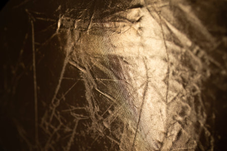 Close-up of an abstract textured surface with intricate patterns and a warm golden hue.の写真素材