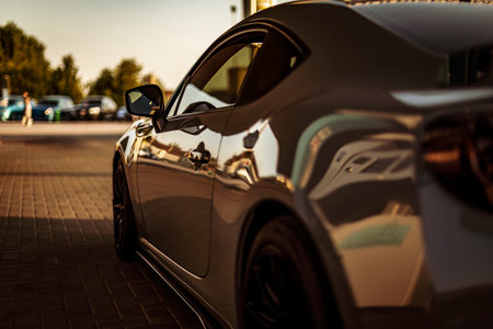 Adria, Italy 30 July 2024: A gray Toyota GT86 parked at a gas station in the evening, ready for the next adventure.のeditorial素材