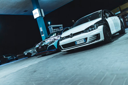 Adria, Italy 30 July 2024: Close-up view of a modern car engine bay, showing the intricate details and engineering of the engine componentsのeditorial素材