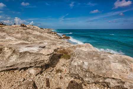 Breathtaking view of the rocky coastline meeting the vibrant turquoise waters of the Caribbean sea...