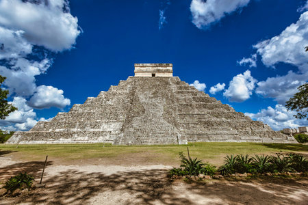 El Castillo, the main pyramid at the Chichen Itza archaeological site in Yucatan, Mexico, stands...
