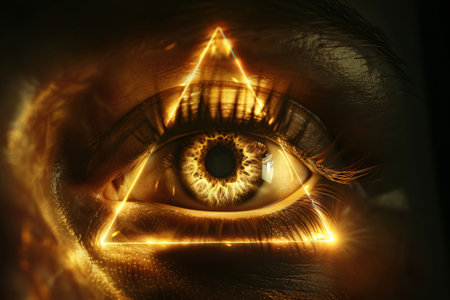 Golden eye with masonic symbol representing the concept of divine providence and spiritual enlightenmentの素材