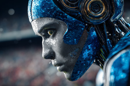 Advanced ai analyzes sports data, predicting athlete performance in a stadium, enhancing strategic decision-makingの素材