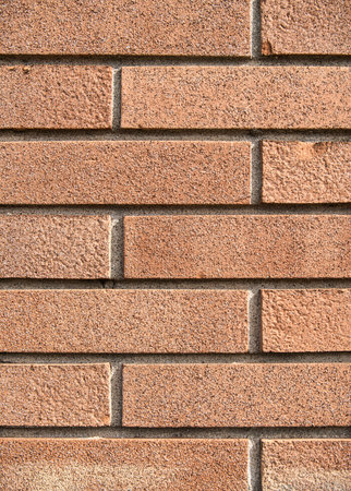 Brick wall showing a detailed surface texture and repeating pattern suitable for construction...