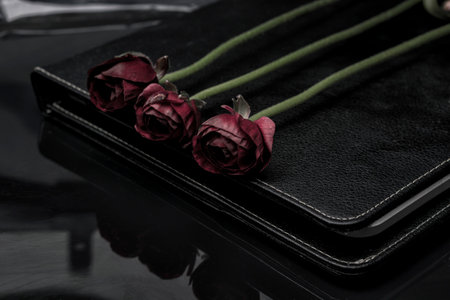 three roses on the tabletの写真素材