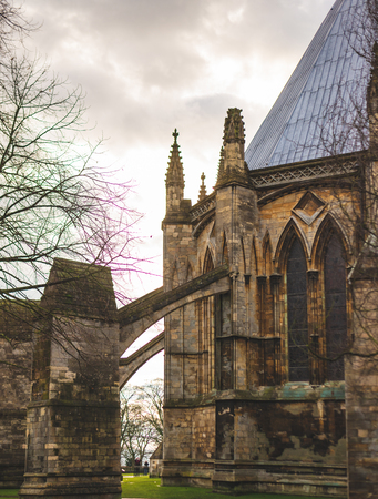 The rear of Lincoln Cathedral showing its archesの写真素材