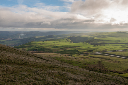 A view of the Peak District from Mam Tor in the UKの写真素材
